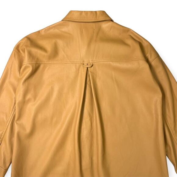 Anthropologie Maeve Faux Leather Shirt Jacket SIZE L Tan Gold Shacket Pocket - Picture 13 of 16